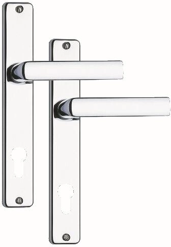 Dørhåndtag med langskilt 90 mm til cylinderindsats, satin-krom/rustfrit stål