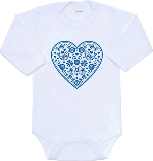 New Baby babybody med folkloristisk print blåt hjerte, str. 68