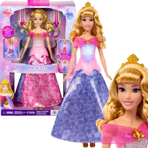 Mattel Disney Princess-dukke Aurora med 2-i-1 kjole med farveskift 30 cm