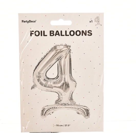 Stående folieballon tal 4 sølv 70 cm