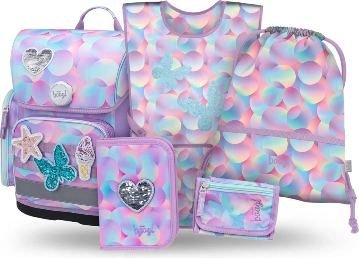 Baagl skolesæt 5 stk Ergo Candy – skoletaske, penalhus, pose, forklæde og pung