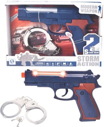 Politipistol og håndjern med lyd
