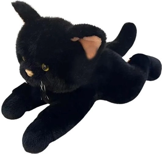 Plys-kat liggende sort 45 cm