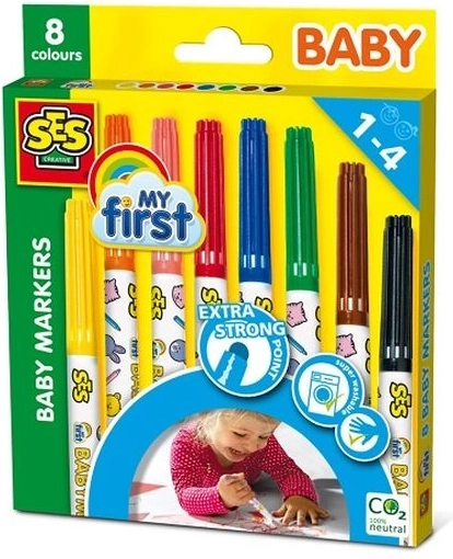 SES My First børnetuscher 8 farver med ekstra kraftig rund spids