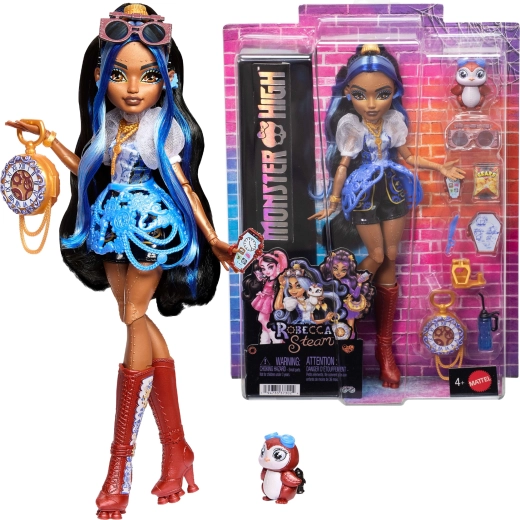 Monster High Robecca Steam dukke 28 cm med tilbehør og kæledyr