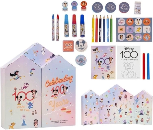 Disney 100 adventskalender med skrive- og tegneredskaber