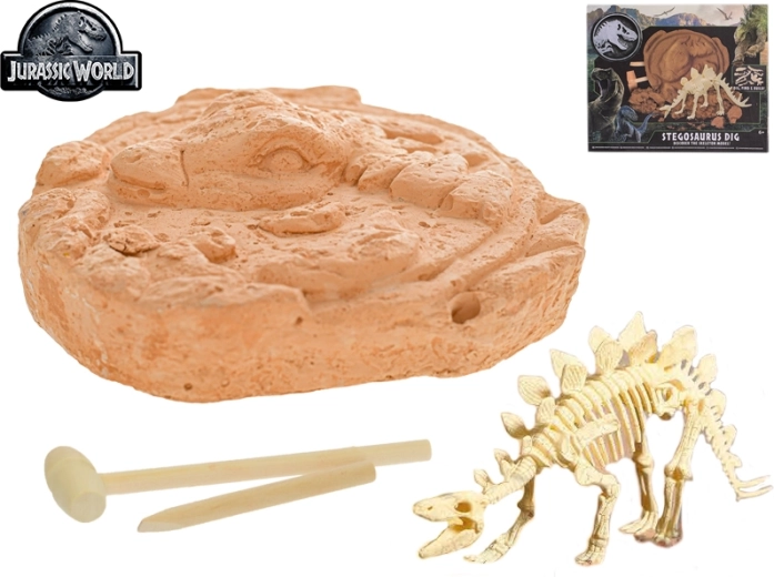 Jurassic World – sæt til udhugning af stegosaurus-skelet med tilbehør