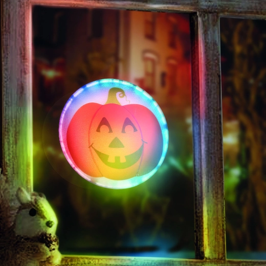 Selvklæbende LED-halloweenpynt med græskar og RGB