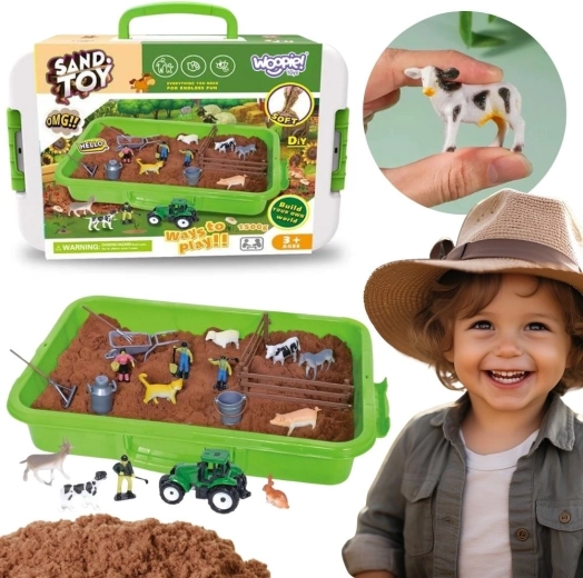 Woopie kinetisk sand Gård i kuffert 1500 g med traktor og dyr
