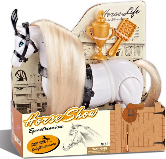 Ridehest i hvid med lyd og tilbehør – hesteshow