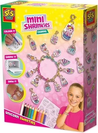 SES Creative Mini Shrinkies – enhjørninge-slik, kreativt sæt til vedhæng og armbånd
