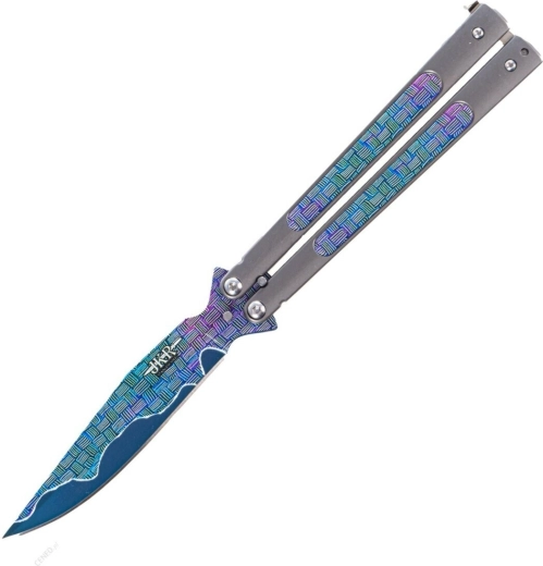 Foldbar butterflykniv JOKER Butterfly, 10,8 cm, fuldmetal, regnbuefinish