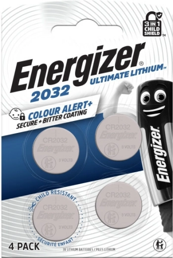 Energizer Ultimate Lithium CR2032 knapcellebatteri 4 stk med Color Alert-teknologi