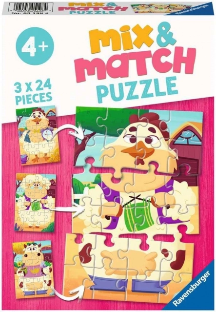Ravensburger puslespil Mix & Match: mine venner fra gården 3×24 brikker