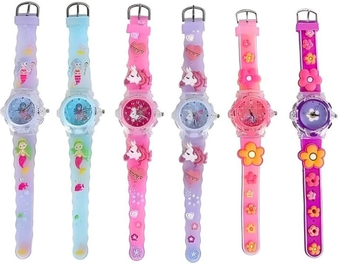 Pigepige analoge armbåndsur med lys, mix af motiver