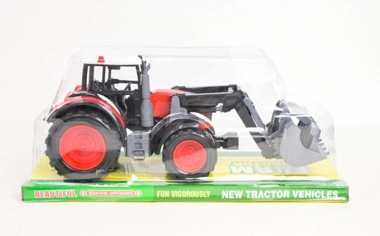 Rød traktor med frontskovl