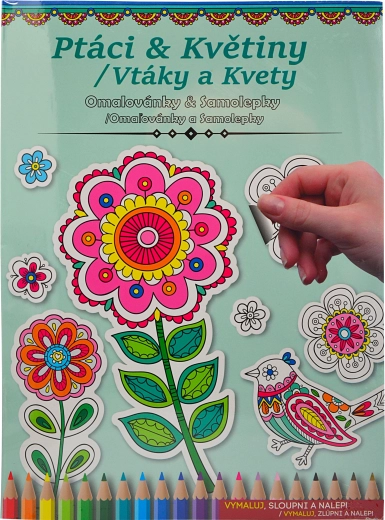 Malebog og klistermærker – fugle og blomster
