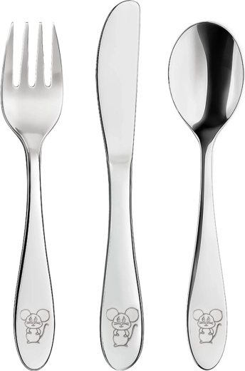 Børnebestik i rustfrit stål Mus 3 dele