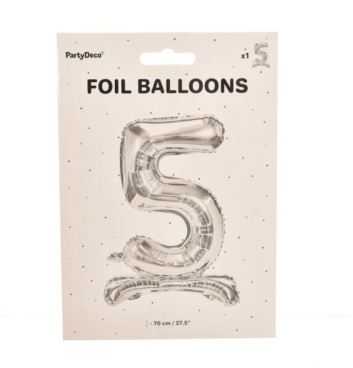 Stående folieballon tal 5 sølv 70 cm