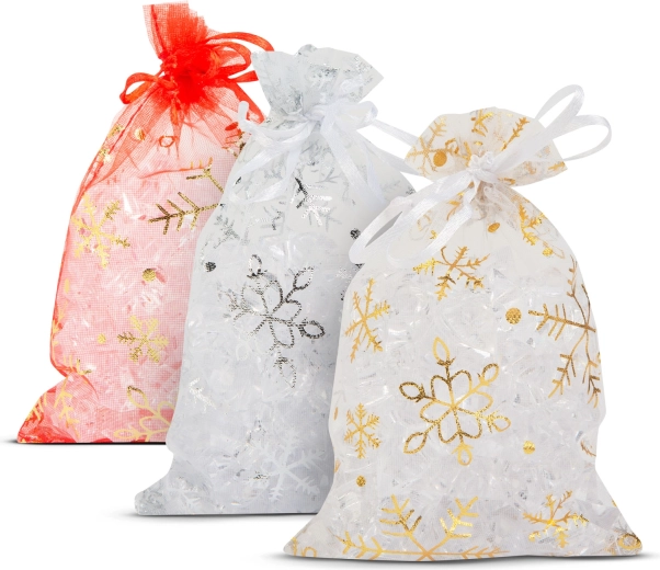 Gavepose af organza med snefnug 10 × 15 cm - 1 stk.