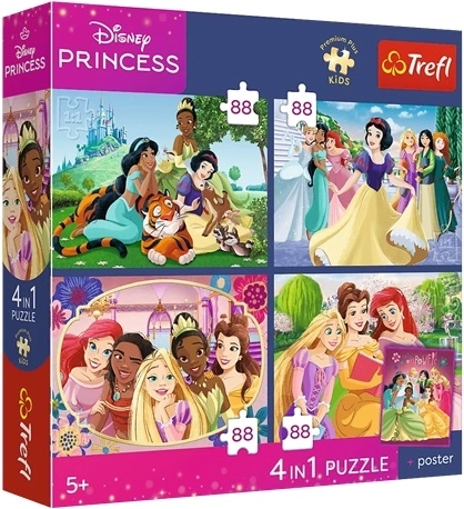 Trefl Disney Princess 4i1 puslespil Romantiske prinsesser 4×88 brikker