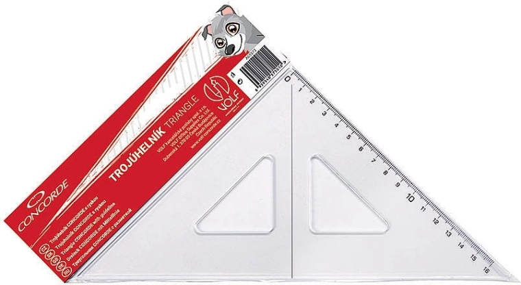 gennemsigtigt trekant med midterlinje 16 cm 45°