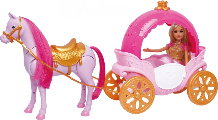 Dukke med barnevogn og hest 30 cm