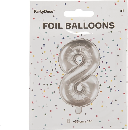 Sølv folieballon tal 8, 35 cm