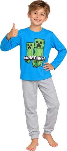 Børnepyjamas Minecraft blå-grå