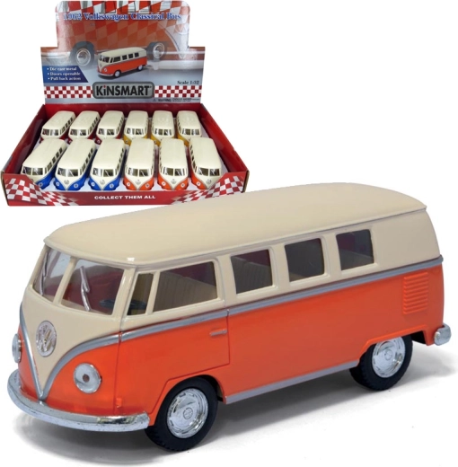 Metalmodel af legetøjsbil 1962 Volkswagen Classical Bus med cremefarvet tag