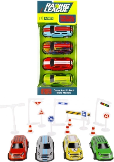 Racerbiler med trafikskilte