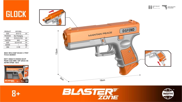 Børnepistol DEFEND til skumpile, orange
