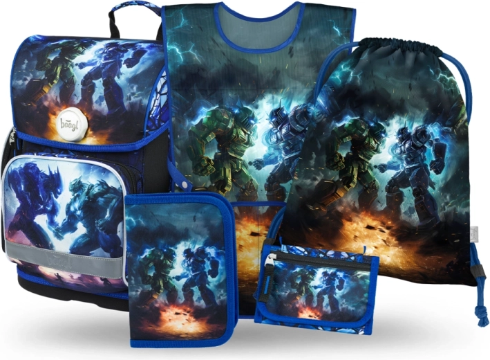 Skolesæt 5 i 1 Baagl Robotter – skoletaske, penalhus, sportspose, forklæde og pung