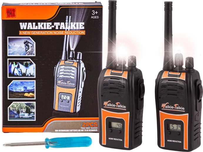 Børne-walkie-talkier med display og lommelygte – sæt med 2 stk.