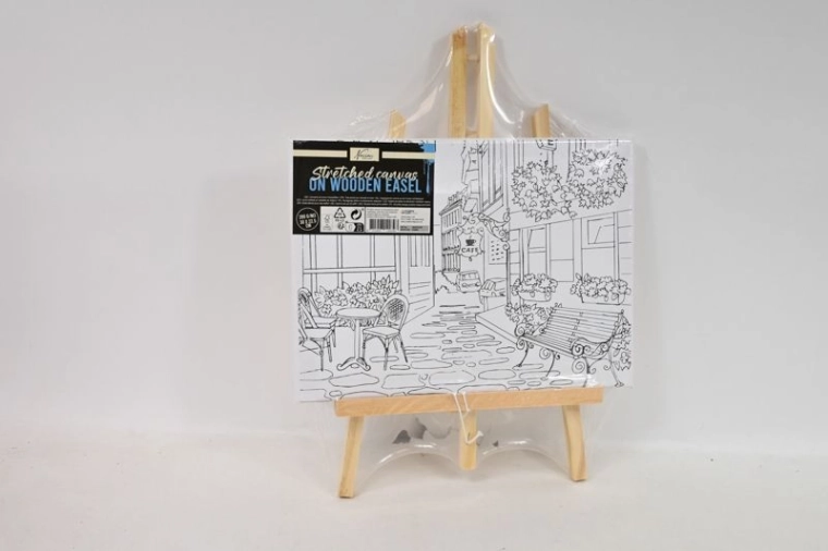 Lærred med fortrykt motiv på bordstaffeli – restaurantmotiv 30 × 23 cm