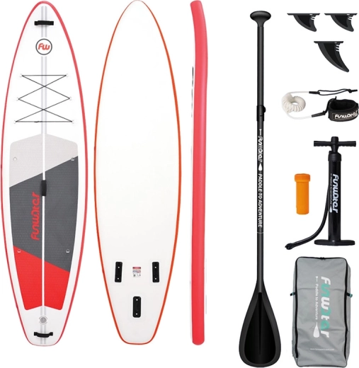 FunWater oppusteligt paddleboard SUP-sæt 335 × 84 × 15 cm, rød‑hvid
