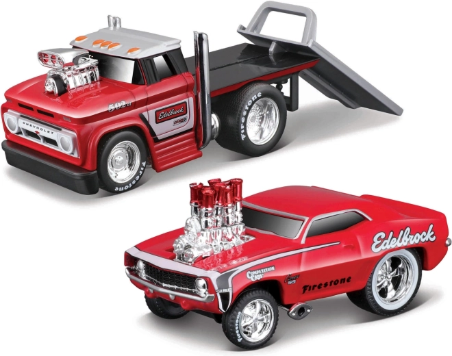Maisto Muscle Transports 1966 Chevrolet C60 flatbed med 1969 Chevrolet Camaro SS 1:64