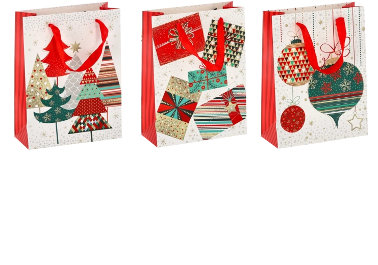 Julegavepose 18 × 24 × 8 cm, sæt med 12 stk.