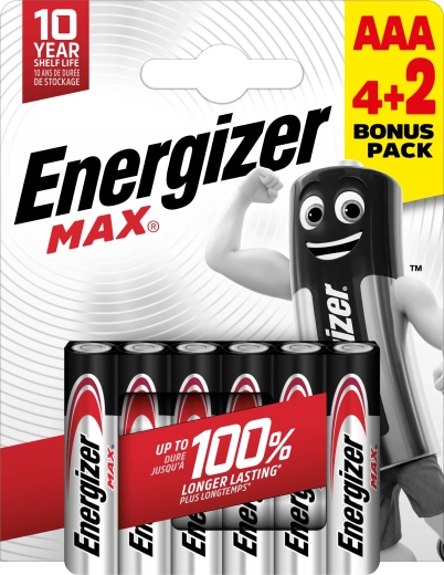 Energizer Max AAA alkaliske batterier 6 stk. (4+2 gratis)