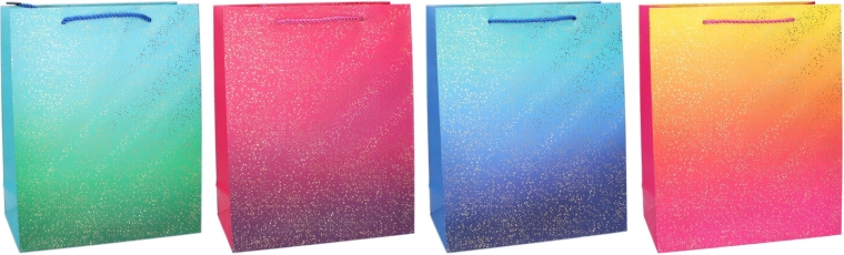 Gavepose L 31 × 42 × 12 cm – glansfuld gradient med gyldne accenter