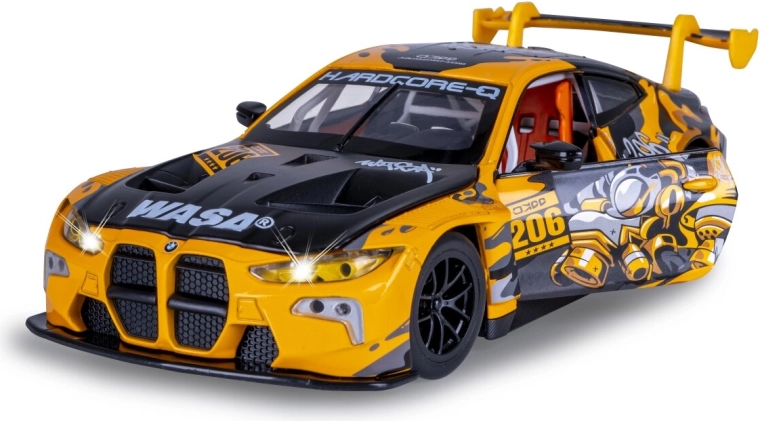 Model af BMW M4 GT3-racerbil i skala 1:24 med lys og lyde