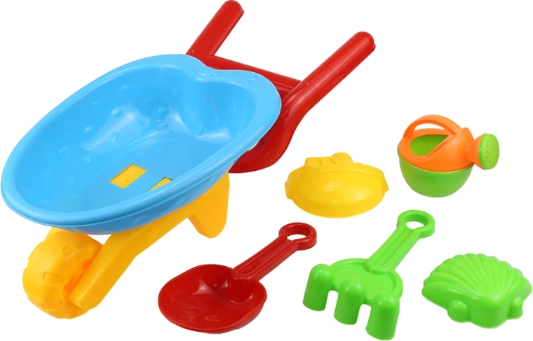 Sæt med sandforme i en mini-trillebør til sandkassen – 5 stk.