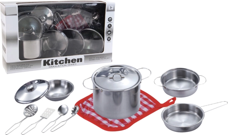 Metalsæt med børnekøkkengrej med tilbehør, 11 dele