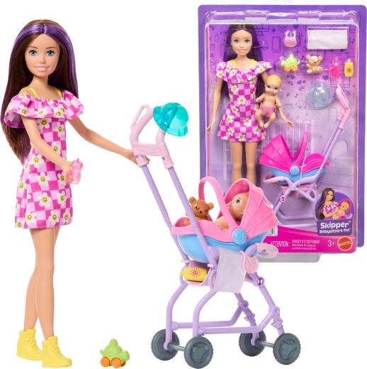 Barbie Skipper barnepige med baby og barnevogn
