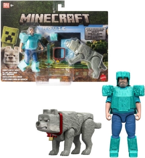 Minecraft-figurer Steve og ulv – sæt med 2 stk.
