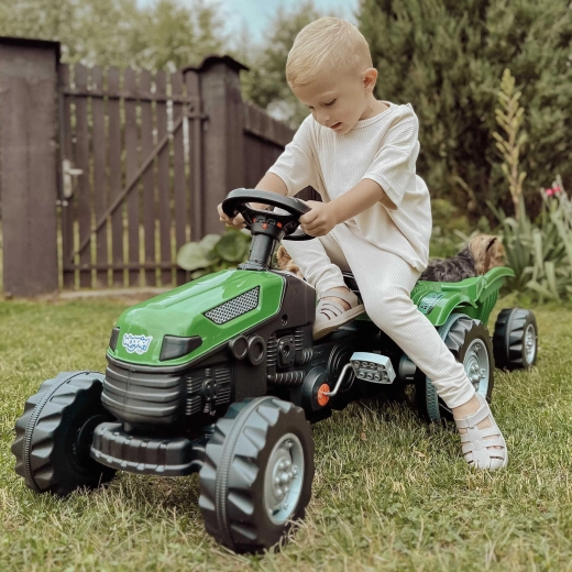 Woopie pedaltraktor Farmer GoTrac Maxi med trailer og stille hjul