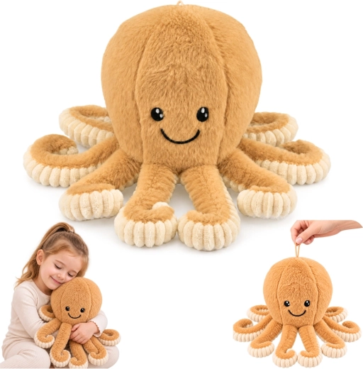 Plysblæksprutte – krammedyr med elastiske tentakler, beige 50 cm - 1 stk.
