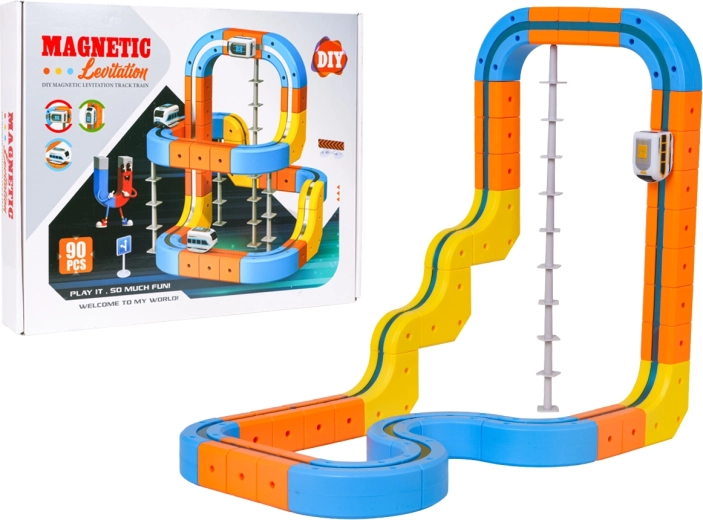 Magnetisk farverig racerbane med tog, 90 dele