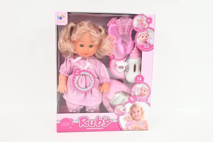 Interaktiv dukke Ruby 35 cm med tilbehør, drikker og tisser, 12 lyde