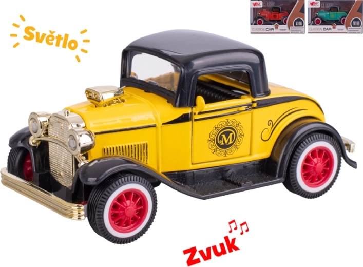 Metalmodel af veteranbil 1:36 med lys og lyde